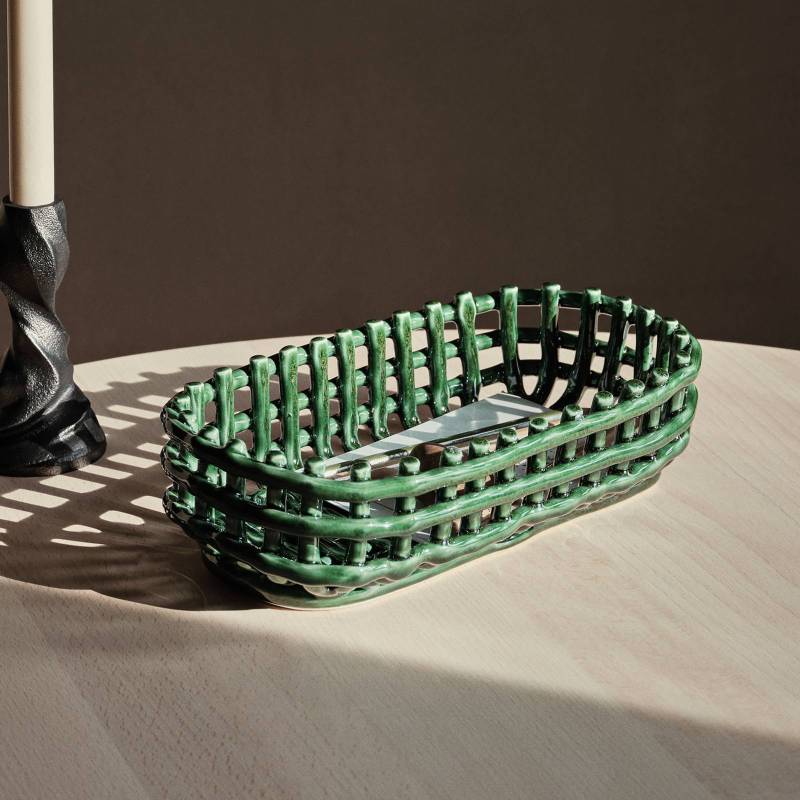 ferm LIVING Korb Ceramic, oval, grün, Länge 30 cm, Keramik von ferm LIVING