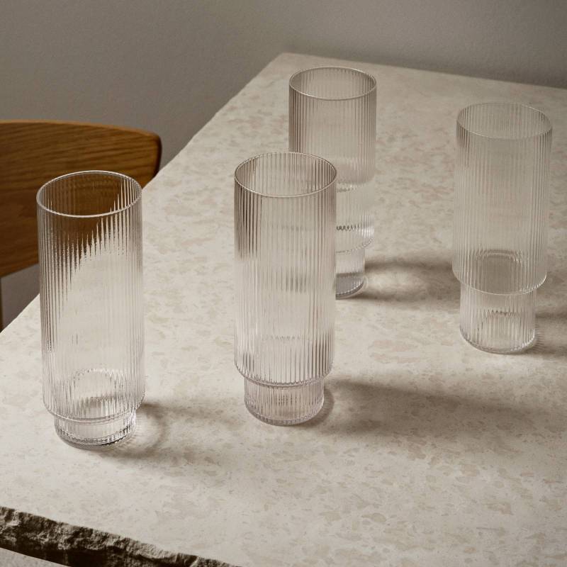 ferm LIVING Longdrinkglas Ripple, klar, 300 ml, Glas, 4er von ferm LIVING