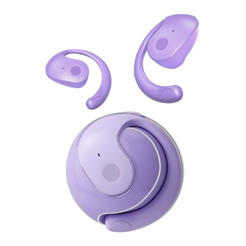 Bluetooth Kopfhörer Sport, In-Ear Bluetooth 5.4 Kopfhörer mit Weicher Ohrhaken, HD Anruf Ohrhörer Kabellos, Touch Control, IPX5 Wasserdicht Ohrhörer, Tragbare Mini-Ladebox in Kugelform (Lila) von fesoklaf