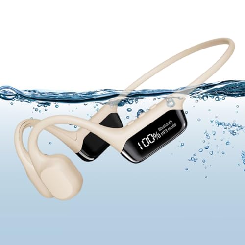 Bone Conduction Kopfhörer, IP68 Wasserdicht Schwimmen Kopfhörer mit 32GB/64GB Speicher, Bluetooth 5.4 Open Ear Sport Kopfhörer mit Mikrofon Kabellos für Laufen Schwimmen Radfahren (32GB, Weiß) von fesoklaf