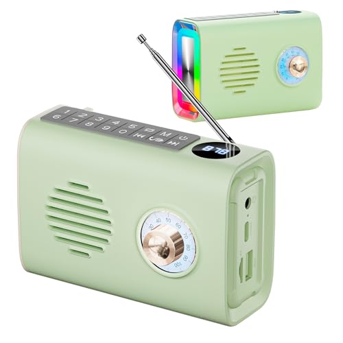 Portable Bluetooth Speaker With Light,Vintage FM Radio With RGB Light, Strong Bass Enhancement,with U Disk/TF Card/Aux Player Function,Solar Powered Wireless Speakers for Home, Office Decor (Grün) von fesoklaf