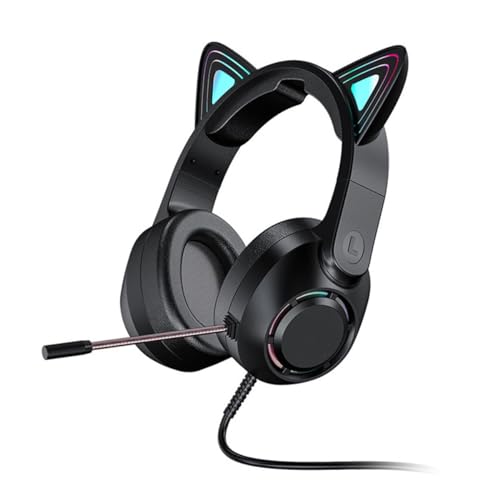 fesoklaf Cat Ear Gaming-Kopfhörer, kabelgebundenes Over-Ear-Headset mit Mikrofon mit Geräuschunterdrückung, Surround-Sound, RGB-Hintergrundbeleuchtung für PS4, PS5, Xbox One (ohne Adapter), PC, Handy von fesoklaf