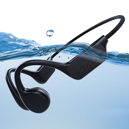 fesoklaf Knochenleitungs-Kopfhörer, IPX8 Wasserdicht Schwimmen Kopfhörer mit 32G Speicher, Bluetooth 5.3 Open Ear Sport Kopfhörer mit Mikrofon Kabellos für Laufen Schwimmen Radfahren Workout (Schwarz) von fesoklaf