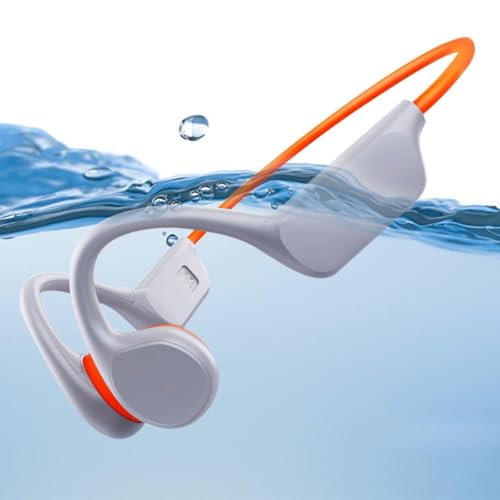 fesoklaf Knochenleitungs Kopfhörer, IPX8 Wasserdicht Schwimmen Kopfhörer mit 32G Speicher, Bluetooth 5.3 Open Ear Sport Kopfhörer mit Mikrofon Kabellos für Laufen Schwimmen Radfahren Workout (Orange) von fesoklaf