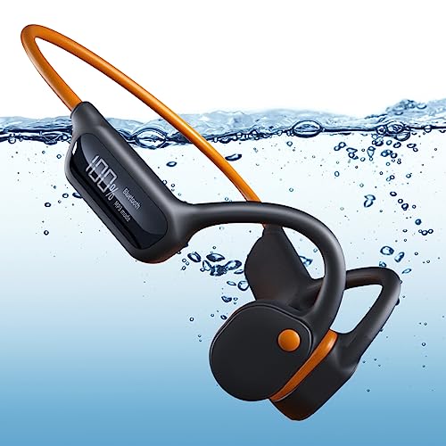 fesoklaf Knochenschall Kopfhörer, 32GB Speicher, Schwimmen IPX8, MP3 Sport, Kabellos Bluetooth 5.3, zum Laufen(Orange+Schwarz) von fesoklaf