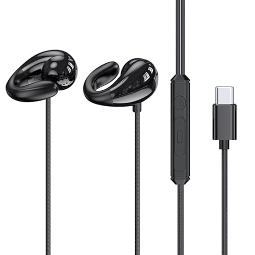 fesoklaf Offene Ohr-C-Kopfhörer, kabelgebunden, Laufkopfhörer mit Mikrofon, 3,5 mm/Typ-C-Anschluss, Inline-Steuerung, Stereo-Headset für Büro, Radfahren, Joggen, Fitnessstudio, Workouts (Typ C) von fesoklaf