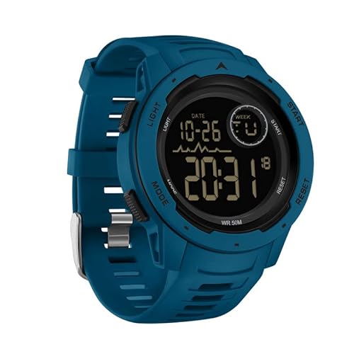 Armbanduhr für Männer und Jungen, digitale Uhr mit Stoppuhr, Chronograph, Alarm, doppelte Zeitzone, 12/24-Stunden-Format, blau, Gurt von findtime