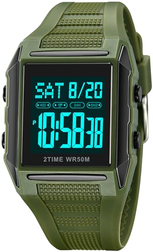 Digital Kinderuhr für Jungen 5ATM Wasserdicht Sportuhr mit Wecker/EL-Licht/Stoppuhr/Datum Outdoor Militär Armbanduhr Kinder Digitaluhr Jugendliche Sport Herren Uhr Eckig von findtime