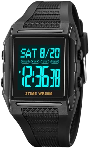 Digital Kinderuhr für Jungen 5ATM Wasserdicht Sportuhr mit Wecker/EL-Licht/Stoppuhr/Datum Outdoor Militär Armbanduhr Kinder Digitaluhr Jugendliche Sport Herren Uhr Eckig von findtime