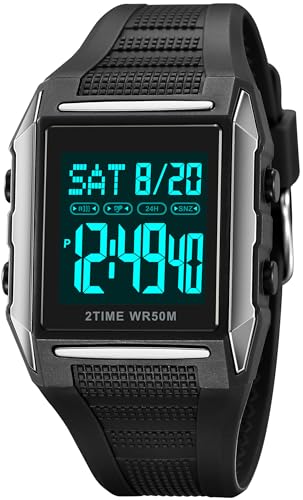 Digital Kinderuhr für Jungen 5ATM Wasserdicht Sportuhr mit Wecker/EL-Licht/Stoppuhr/Datum Outdoor Militär Armbanduhr Kinder Digitaluhr Jugendliche Sport Herren Uhr Eckig von findtime