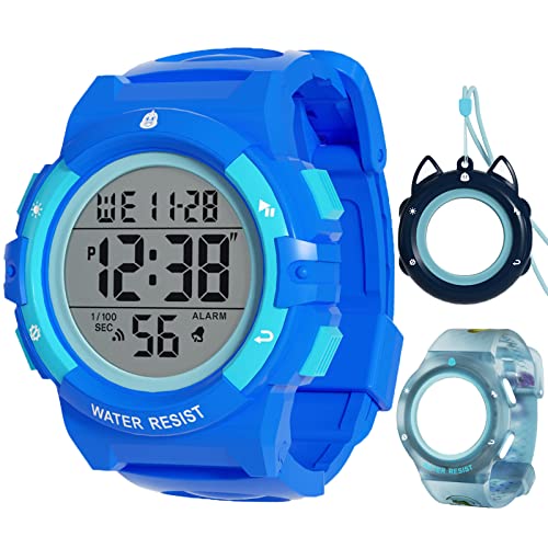Digitale Sportuhr für Kinder, mit 3 Gehäusen, 50 m, wasserdicht, elektronische Mädchen, Jungen, Alter 5–12 Jahre, Alarm, Stoppuhr, Armbanduhr, NFC Entriegelungsfunktion, blau Digitale Sportuhr für Kinder, mit 3 Gehäusen, 50 m, wasserdicht, elektronische Mädchen, Jungen, Alter 5–12 Jahre, Alarm, Stoppuhr, Armbanduhr, NFC Entriegelungsfunktion, blau von findtime
