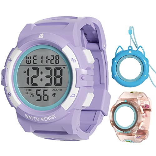 Digitale Sportuhr für Kinder, mit 3 Gehäusen, 50 m, wasserdicht, elektronische Mädchen, Jungen, Alter 5–12 Jahre, Alarm, Stoppuhr, Armbanduhr, NFC Entriegelungsfunktion, violett Digitale Sportuhr für Kinder, mit 3 Gehäusen, 50 m, wasserdicht, elektronische Mädchen, Jungen, Alter 5–12 Jahre, Alarm, Stoppuhr, Armbanduhr, NFC Entriegelungsfunktion, violett von findtime