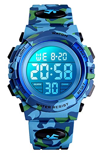 Kinder Uhr Digital Jungen Sport Outdoor 5 ATM Wasserdicht 5 Bar Digital Uhren LED Alarm Stoppuhr Kalender Datum Multifunktional Kinderuhren Armbanduhr für Jugendliche Quarz Silikon von findtime