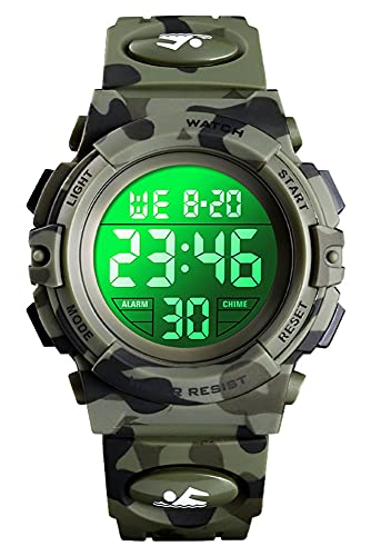 Kinder Uhr Digital Jungen Sport Outdoor 5 ATM Wasserdicht 5 Bar Digital Uhren LED Alarm Stoppuhr Kalender Datum Multifunktional Kinderuhren Armbanduhr für Jugendliche Quarz Silikon von findtime