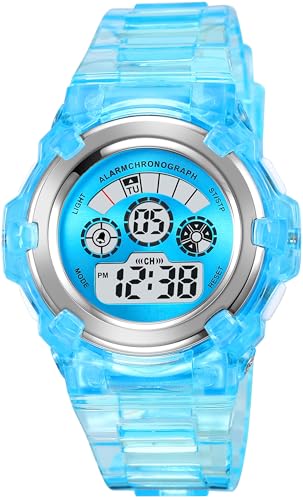 Kinderuhr Mädchen Jungen Sport Digital Uhr für Kinder Transparent 5ATM Wasserdicht Kinder Armbanduhr mit Wecker Datum Stoppuhr Sports Outdoor Uhren LED Licht von findtime