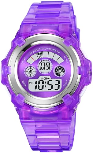 Kinderuhr Mädchen Jungen Sport Digital Uhr für Kinder Transparent 5ATM Wasserdicht Kinder Armbanduhr mit Wecker Datum Stoppuhr Sports Outdoor Uhren LED Licht von findtime