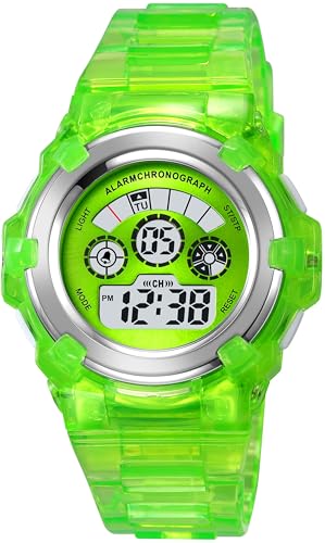 Kinderuhr Mädchen Jungen Sport Digital Uhr für Kinder Transparent 5ATM Wasserdicht Kinder Armbanduhr mit Wecker Datum Stoppuhr Sports Outdoor Uhren LED Licht von findtime