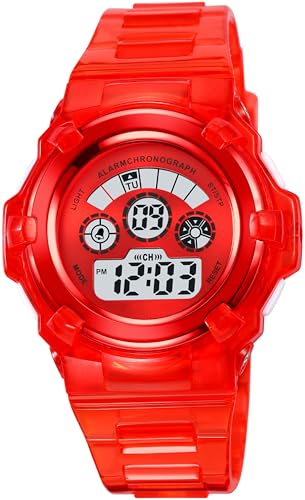 Kinderuhr Mädchen Jungen Sport Digital Uhr für Kinder Transparent 5ATM Wasserdicht Kinder Armbanduhr mit Wecker Datum Stoppuhr Sports Outdoor Uhren LED Licht von findtime