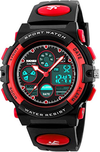 Kinderuhr für Jungen Digital Analog Sportuhr LED 5ATM Wasserdicht Wecker Coole Stoppuhr Elektronische Armbanduhr von findtime