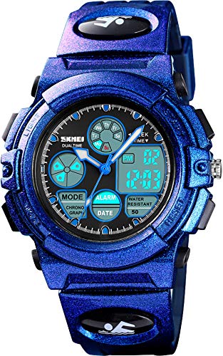 Kinderuhr für Jungen Digital Analog Sportuhr LED 5ATM Wasserdicht Wecker Coole Stoppuhr Elektronische Armbanduhr von findtime
