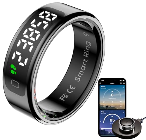 Smart Ring mit Display Schlaftracker Herzfrequenz Blutsauerstoff Monitor Tasbih Fingerzähler Gestensteuerung Schrittzähler Kalorien Wasserdicht Gesundheit Fitness Smart Ringe für Männer Frauen von findtime
