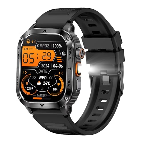 Smartwatch Herren Edelstahl Groß 2,01" HD Display LED Taschenlampe IP68 Wasserdicht Bluetooth Anruf Militär Uhr Outdoor Fitnessuhr mit Blutdruckmessung Gesundheitsuhr Laufuhr für Android iOS Smartwatch Herren Edelstahl Groß 2,01" HD Display LED Taschenlampe IP68 Wasserdicht Bluetooth Anruf Militär Uhr Outdoor Fitnessuhr mit Blutdruckmessung Gesundheitsuhr Laufuhr für Android iOS von findtime