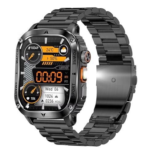 Smartwatch Herren Edelstahl Groß 2,01" HD Display LED Taschenlampe IP68 Wasserdicht Bluetooth Anruf Militär Uhr Outdoor Fitnessuhr mit Blutdruckmessung Gesundheitsuhr Laufuhr für Android iOS Smartwatch Herren Edelstahl Groß 2,01" HD Display LED Taschenlampe IP68 Wasserdicht Bluetooth Anruf Militär Uhr Outdoor Fitnessuhr mit Blutdruckmessung Gesundheitsuhr Laufuhr für Android iOS von findtime