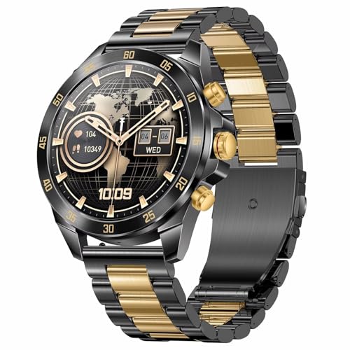 Smartwatch Herren Metallarmband Gold Silber Schwarz Robust Edelstahl Gesundheitsuhr Blutdruckmessung Telefonfunktion Pulsuhr für Android IOS Whatsapp Funktion Fitnessuhr pulsmesser Schrittzähler von findtime