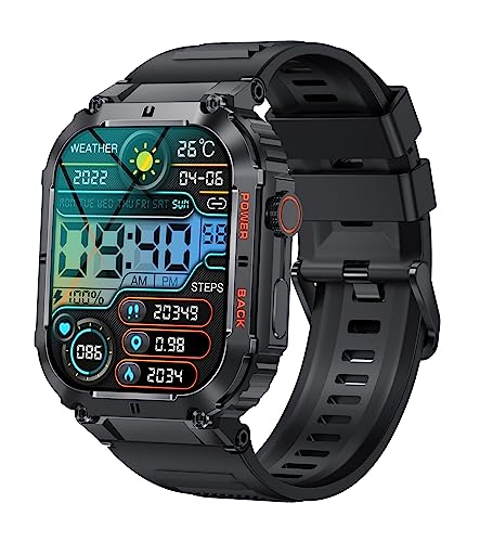 Smartwatch Herren Militär Outdoor Smartwatch mit Telefonfunktion Fitnessuhr Schrittzähler Uhr Herren mit Herzfrequenz-/Blutdruckmessung Schlafmonitor Sportmonitor von Kalorienverbrauch Kilometerstand von findtime