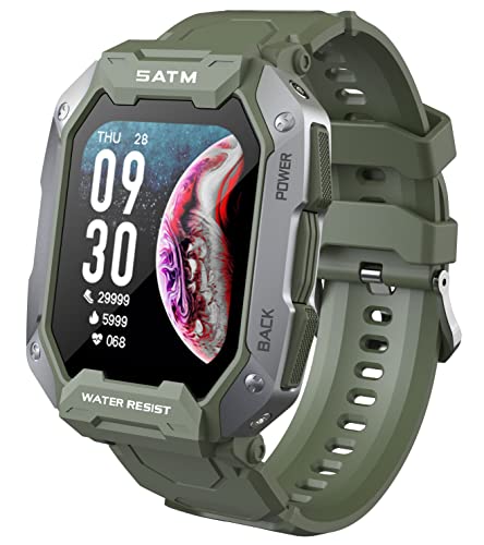 Smartwatch Herren Militär Uhr 1,72 Zoll Fitnessuhr 5ATM IP69K Wasserdicht 24 Sportmodi Outdoor Sportuhr Tactical Watch mit Blutdruckmessung Gesundheitsuhr Pulsuhr Fitness Tracker für IOS und Android von findtime