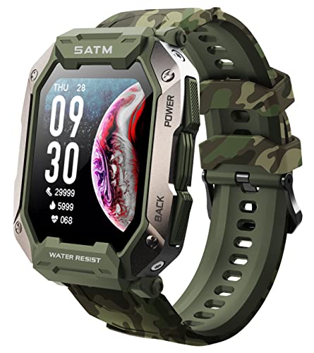 Smartwatch Herren Militär Uhr 1,72 Zoll Fitnessuhr 5ATM IP69K Wasserdicht 24 Sportmodi Outdoor Sportuhr Tactical Watch mit Blutdruckmessung Gesundheitsuhr Pulsuhr Fitness Tracker für IOS und Android von findtime