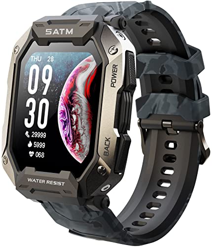 Smartwatch Herren Outdoor 1.71 Zoll Sportuhr IP68 Wasserdicht Gesundheitsuhr mit Blutdruckmessung Pulsuhr Schlaf Schrittzähler Tactical Militär Uhr Fitnessuhr Männer Watch für Android IOS von findtime