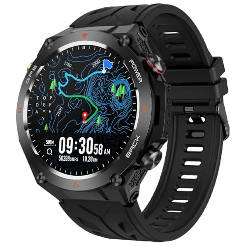 Smartwatch Herren mit GPS Uhr Militär Outdoor Uhr Herren Fitnessuhr mit Telefonfunktion Kompass Altimeter Luftdruckprüfer Schrittzähler Uhr Herren mit Blutdruckmessung Herzfrequenzmessung Sportmonitor von findtime