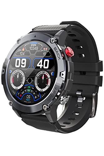 Smartwatch für Herren mit Bluetooth-Anruf, robuste Outdoor-Smartwatch, Herren-Fitness-Tracker, kompatibel mit Android-iOS-Handys, Neu-Schwarz von findtime