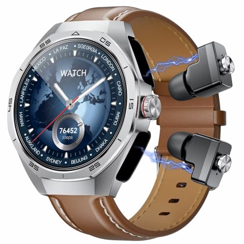 Smartwatch mit Kopfhörer 2in1 Blutdruckmessung Uhr mit Kopfhörer drin kabellos unsichtbar mini klein in Ear Kopfhörer Bluetooth Earbuds Herzfrequenz Schrittzähler Smartwatch für Android iOS von findtime