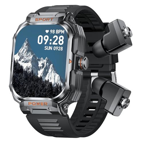Smartwatch mit Kopfhörer kabellos unsichtbar in Ear Kopfhörer Bluetooth Uhr mit Kopfhörer drin mini klein Earbuds Schrittzähler Gesundheitsuhr Blutdruck Pulsuhr Sportuhr Herren Musik Telefonfunktion von findtime