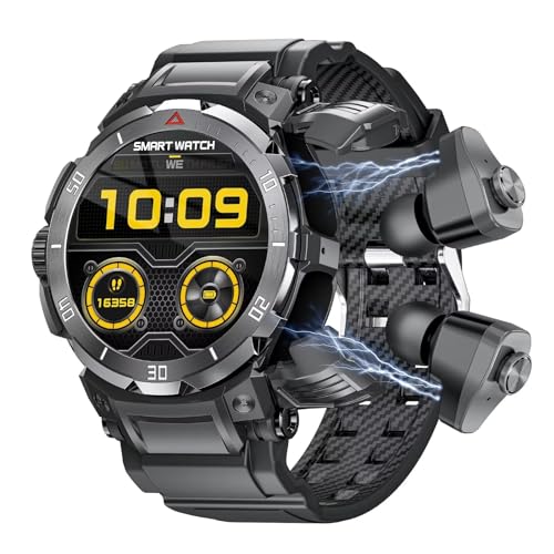 Smartwatch mit Kopfhörer mini in Ear Kopfhörer Bluetooth unsichtbar klein kabellos Earbuds Uhr mit Kopfhörer drin Musik Telefonfunktion Sportuhr Herren Schrittzähler Gesundheitsuhr Blutdruck Pulsuhr von findtime