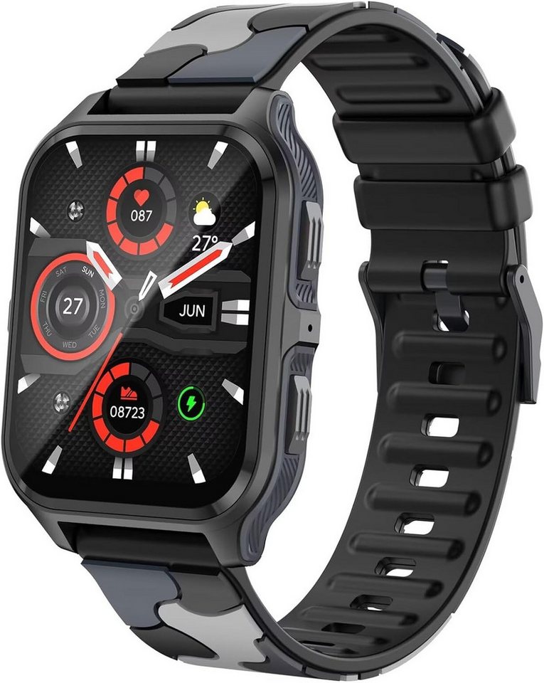findtime Ergonomisches Design Smartwatch (1,83 Zoll, Android, iOS), mit Telefonfunktion Sportuhr Outdoor Gesundheitsuhr Blutdruckmessung von findtime
