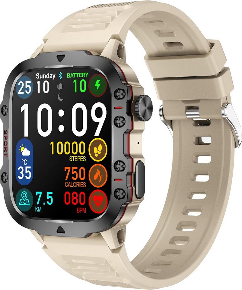 findtime Herzfrequenzüberwachung Smartwatch (1,85 Zoll, Android, iOS), mit Telefonfunktion Fitnessuhr Uhr mit Herzfrequenz, Blutdruckmessung von findtime