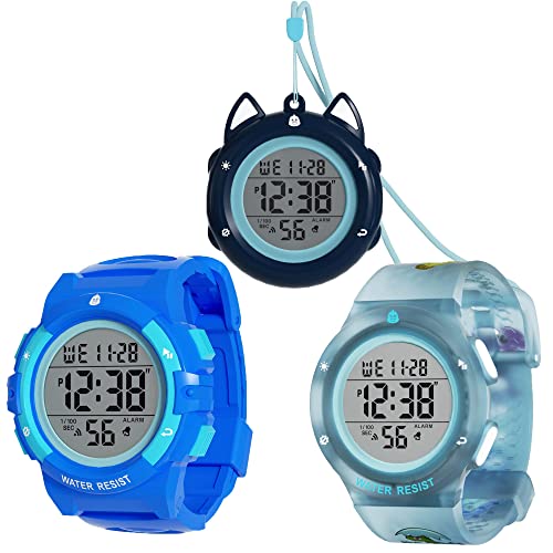 findtime Kinderuhr 3 in 1 Wasserdicht Taschenuhr Armbanduhr Sport Digital Uhren für Jungen Mädchen Kinder Elektronische Uhr mit LED-Licht Alarm Stoppuhr NFC, Serie B, Modern von findtime