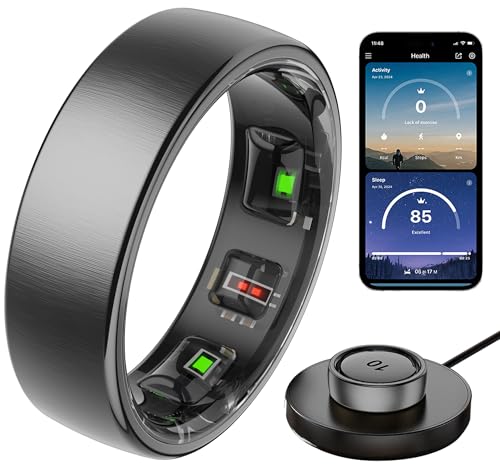 findtime Smart Ring Pulsmesser Schlaftracker Blutsauerstoffmonitor Fitness Tracker Schrittzähler Kalorien Gestensteuerung Wasserdicht Gesundheit Smart Ringe für Männer Frauen Kabelloses Laden von findtime