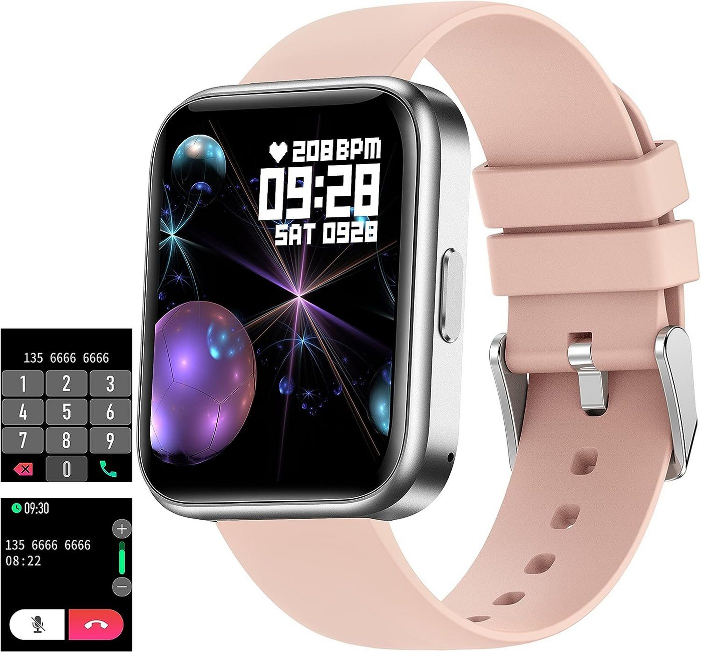 findtime Smartwatch (1,69 Zoll, Android iOS), Telefonieren mit Lautsprecher Fitnessuhr Blutdruck Pulsuhr Sportuhr von findtime