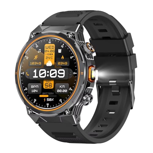 findtime Smartwatch Herren LED Taschenlampe IP68 Wasserdicht Militär Uhr Outdoor Fitnessuhr mit Blutdruckmessung Telefonfunktion Gesundheitsuhr Herzfrequenz Schrittzähler Laufuhr Schlaftracker von findtime