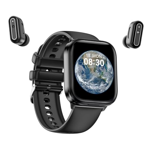 findtime Smartwatch mit Kopfhörer kabellos unsichtbar mini klein in Ear Kopfhörer Bluetooth Earbuds Pulsuhr Schrittzähler Gesundheitsuhr Sportuhr Herren Musik Uhr mit Kopfhörer drin von findtime