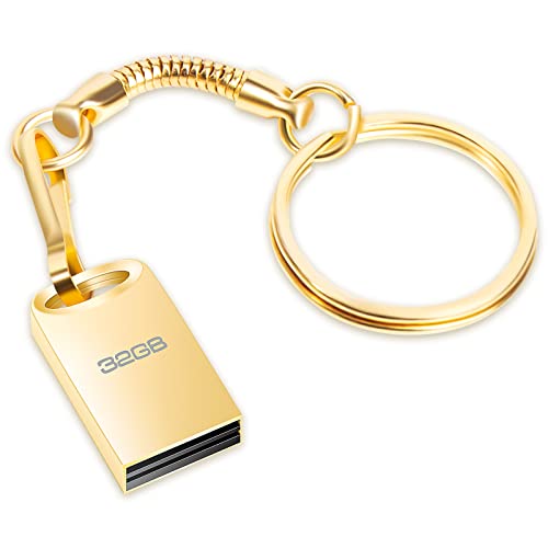 USB Stick 32GB, Mini Speicherstick 32GB USB 2.0 Flash Laufwerk 32 GB Metall Pen Drive Memory Stick mit Schlüsselanhänge für PC, Laptop, TV, Lautsprecher, Auto, Externer Datenspeicher etc (Gold) von finewish