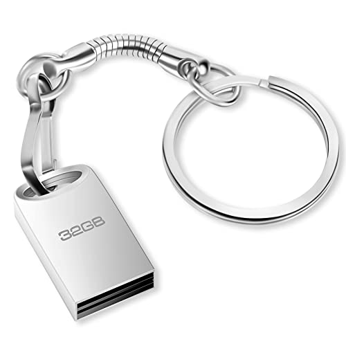 USB Stick 32GB, Mini Speicherstick 32GB USB 2.0 Flash Laufwerk 32 GB Metall Pen Drive Memory Stick mit Schlüsselanhänge für PC, Laptop, TV, Lautsprecher, Auto, Externer Datenspeicher etc (Silber) von finewish
