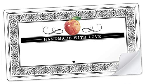 20 STICKER RECHTECKIG WEIß SCHWARZ mit Apfel und Ornamente "Handmade with Love" mit Freitextfeld für Chutneys, Apfelsaft, Apfelmus u.v.m. • Etiketten Format: 96 mm x 50,8 mm, matt 20 STICKER RECHTECKIG WEIß SCHWARZ mit Apfel und Ornamente "Handmade with Love" mit Freitextfeld für Chutneys, Apfelsaft, Apfelmus u.v.m. • Etiketten Format: 96 mm x 50,8 mm, matt von fioniony