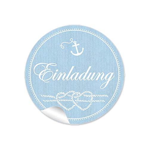 24 STICKER Einladung Etiketten mit Anker Herz aus Tau im Maritim Look in Blau als Siegel für Briefumschläge Anhänger oder Briefe zur Hochzeit Geburtstag Taufe, 4 cm, rund, matt von fioniony