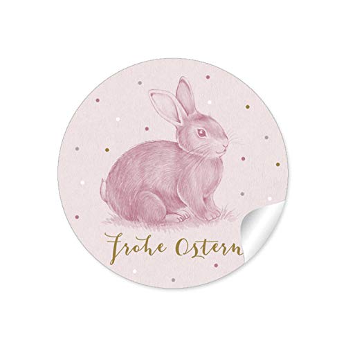 24 STICKER FROHE OSTERN OSTERHASE PASTELL ROSA • Zum Dekorieren von Gastgeschenken zu Ostern• Format 4 cm rund matt von fioniony