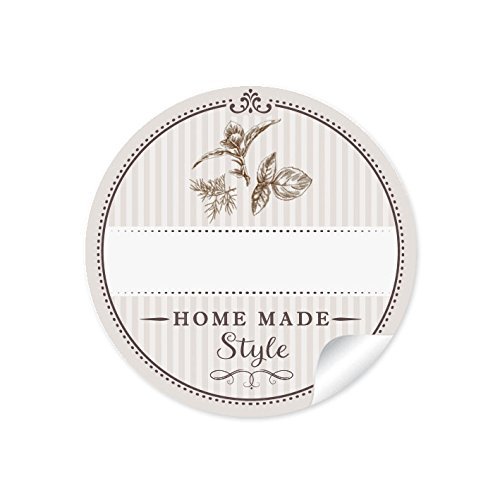 24 STICKER: 24 Edle Gewürzetiketten für die Küche: Küchenkräuter"Home Made Style" mit Freitextfeld für Gewürze (A4 Bogen) • Format 4 cm, rund, matt für Glasflaschen und Gewürzgläser von fioniony